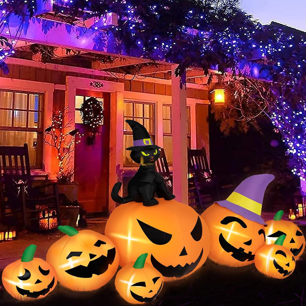 8FT Long Halloween Inflatables Pumpkin Outdoor Decorations, 7 Blow Up Pumpkin...