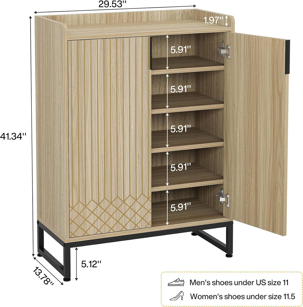 Tribesigns Shoe Cabinet with Doors,Natural 5 Tiers Shoe Storage Cabinet for E...