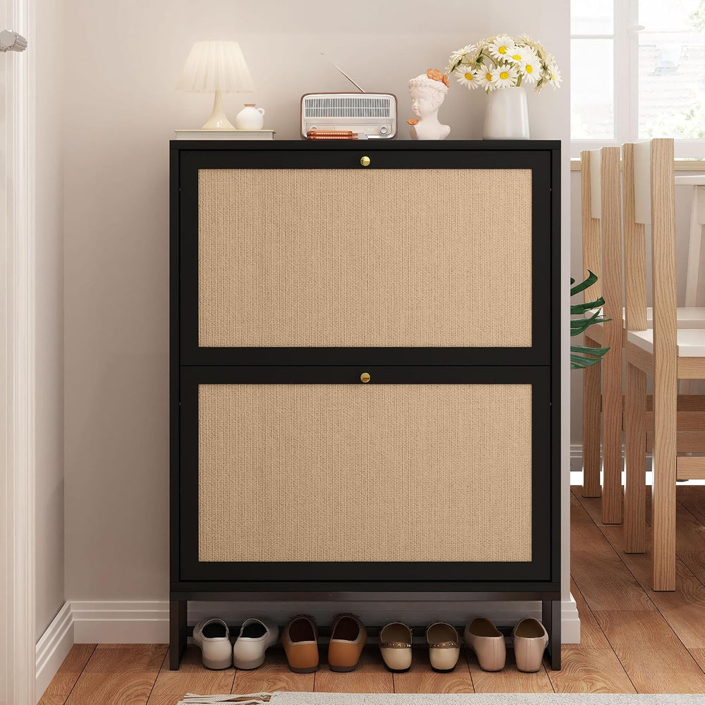 AVZEAR Narrow Shoe Cabinet with 2 Flip Drawer, Freestanding Shoe Organizer Sh...