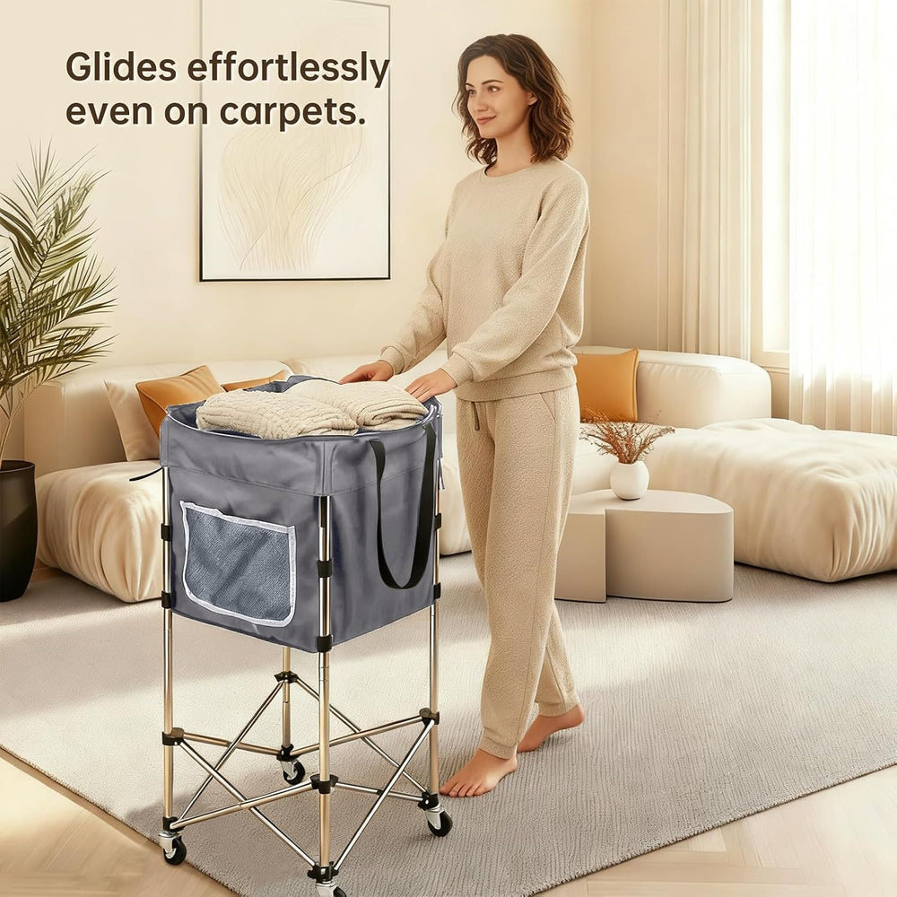 Laundry Basket with Wheels, 35.9" No-Bend Rolling Hamper, Grey
