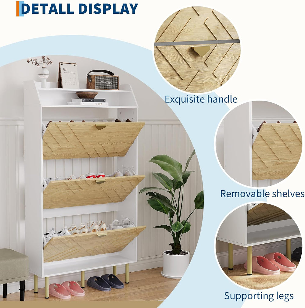 IDEALHOUSE Shoe Cabinet with 3 Flip Drawers, Hidden Shoe Storage Cabinet with...