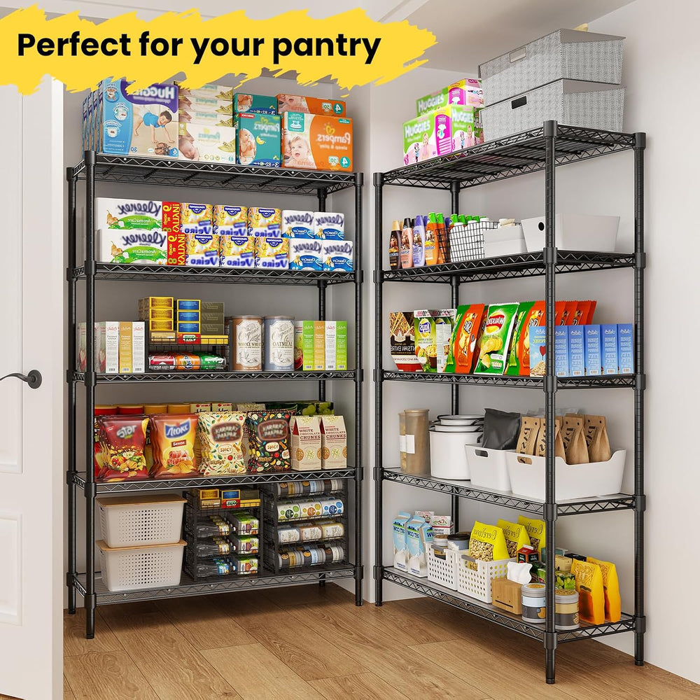 45" W Storage Shelves 5 Tier Wire Shelving, Adjustable Metal Shelving Un...