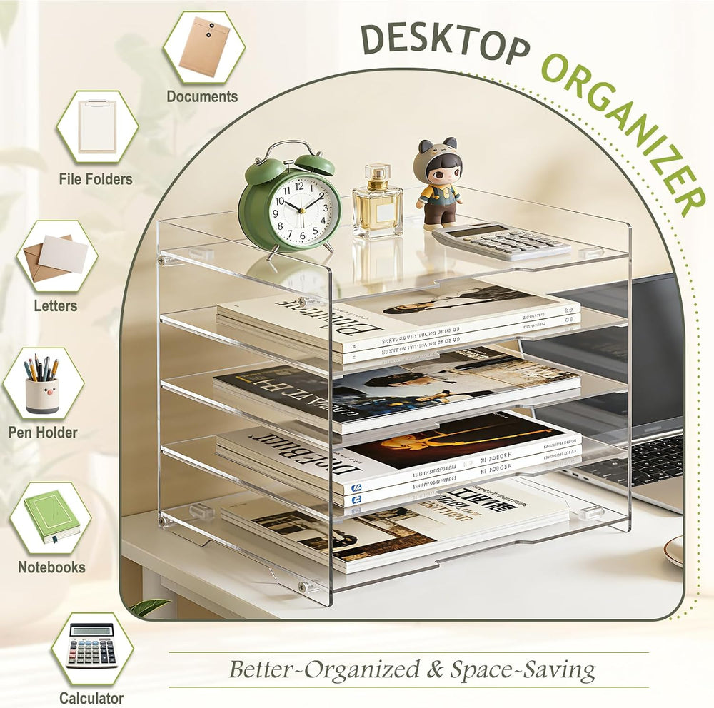 KKU 5 Tier Clear Acrylic Desk Organizer, Letter Tray Paper File Desk Organize...