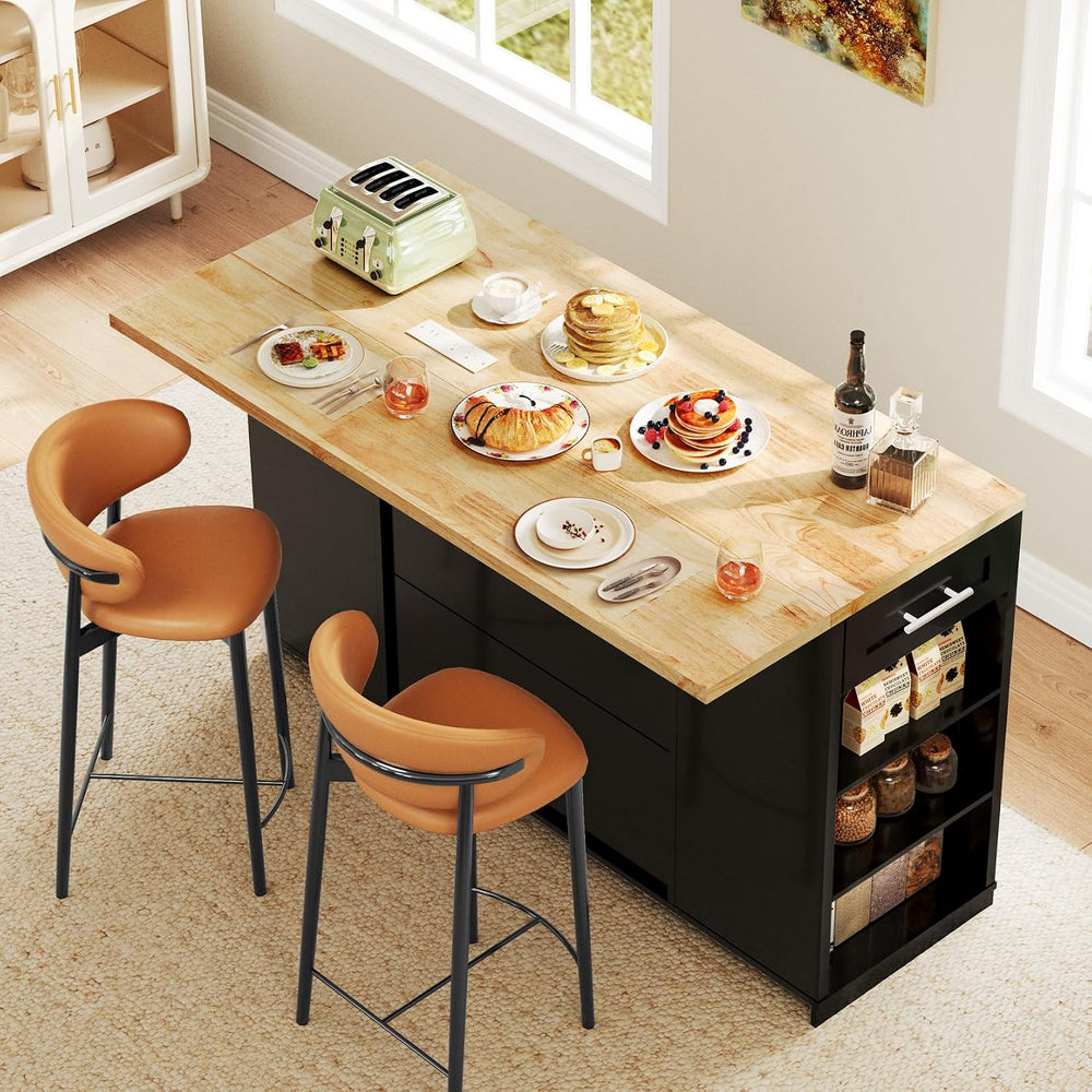 Dripex 53'' Rolling Kitchen Island with Power Outlet, Drop Leaf &...