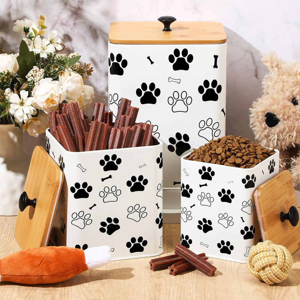 Reallnaive Airtight Dog Treat Container Set of 3 with Bamboo Lids Metal Treat...