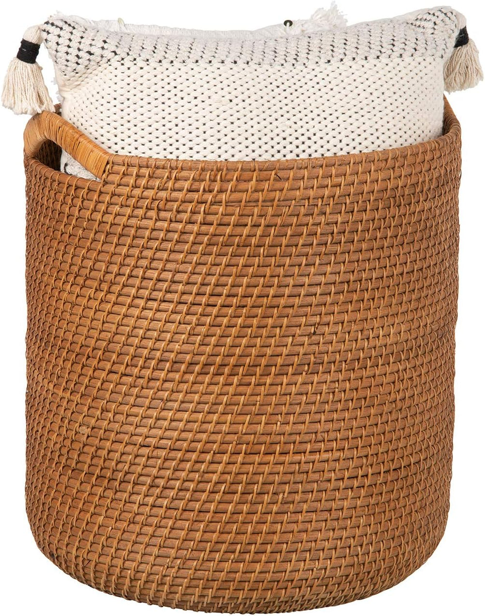KOUBOO Laguna Round Rattan Storage Basket, Ear Handles, Large, Honey Brown