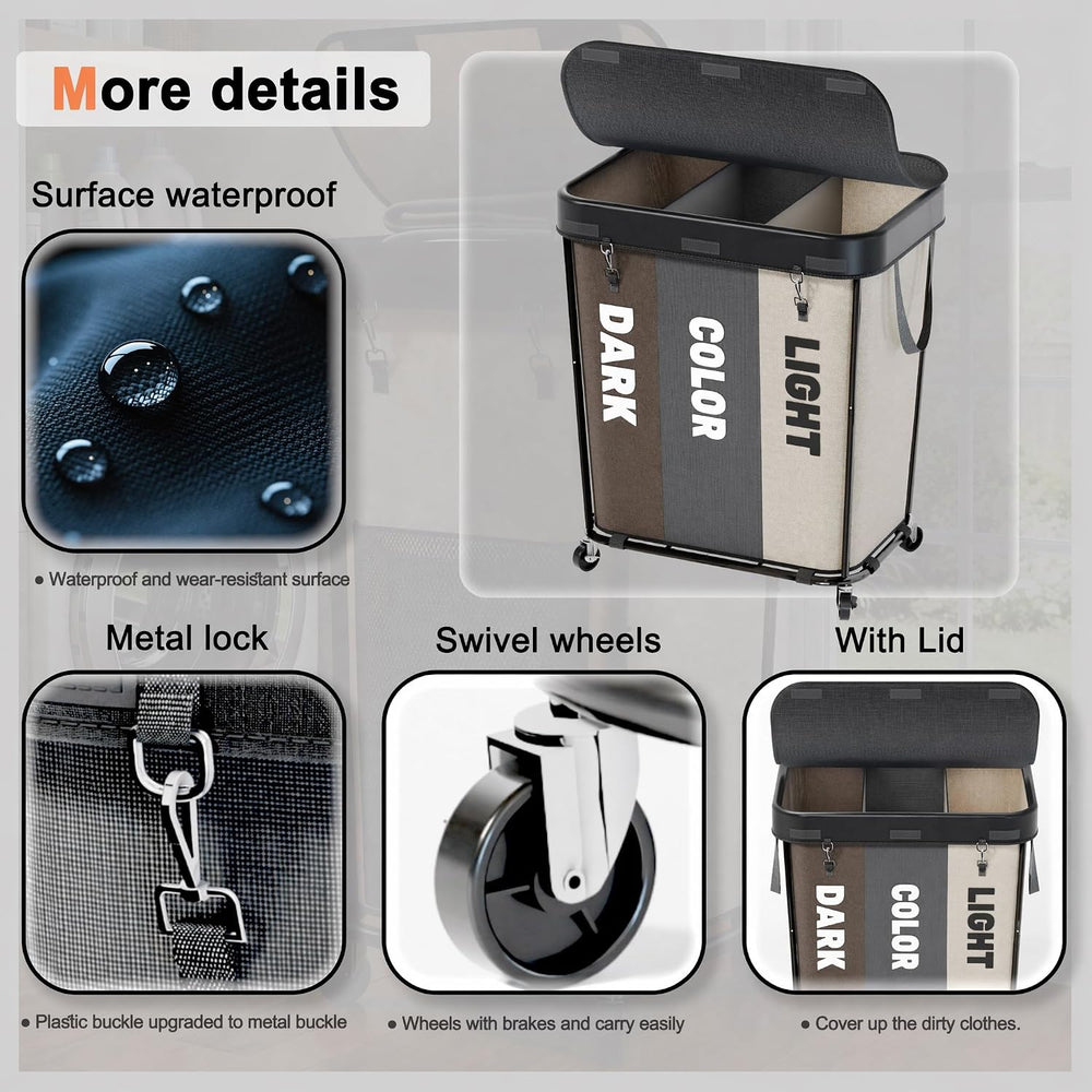 Laundry Sorter with Wheels 240L Rolling Laundry Cart,3 Compartment Designed R...