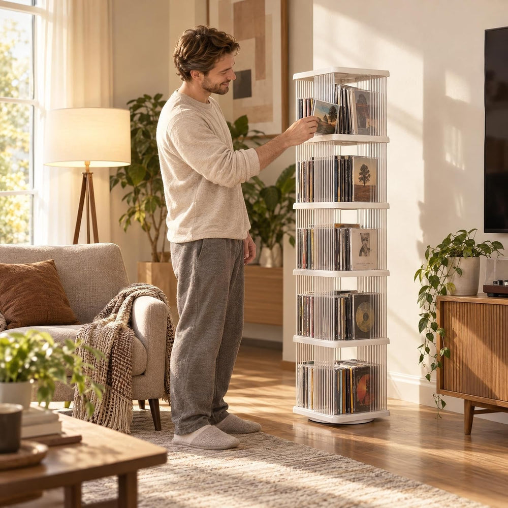 Heavy Duty 5-Tier Rotating Media Tower Rack for CDs DVDs Books