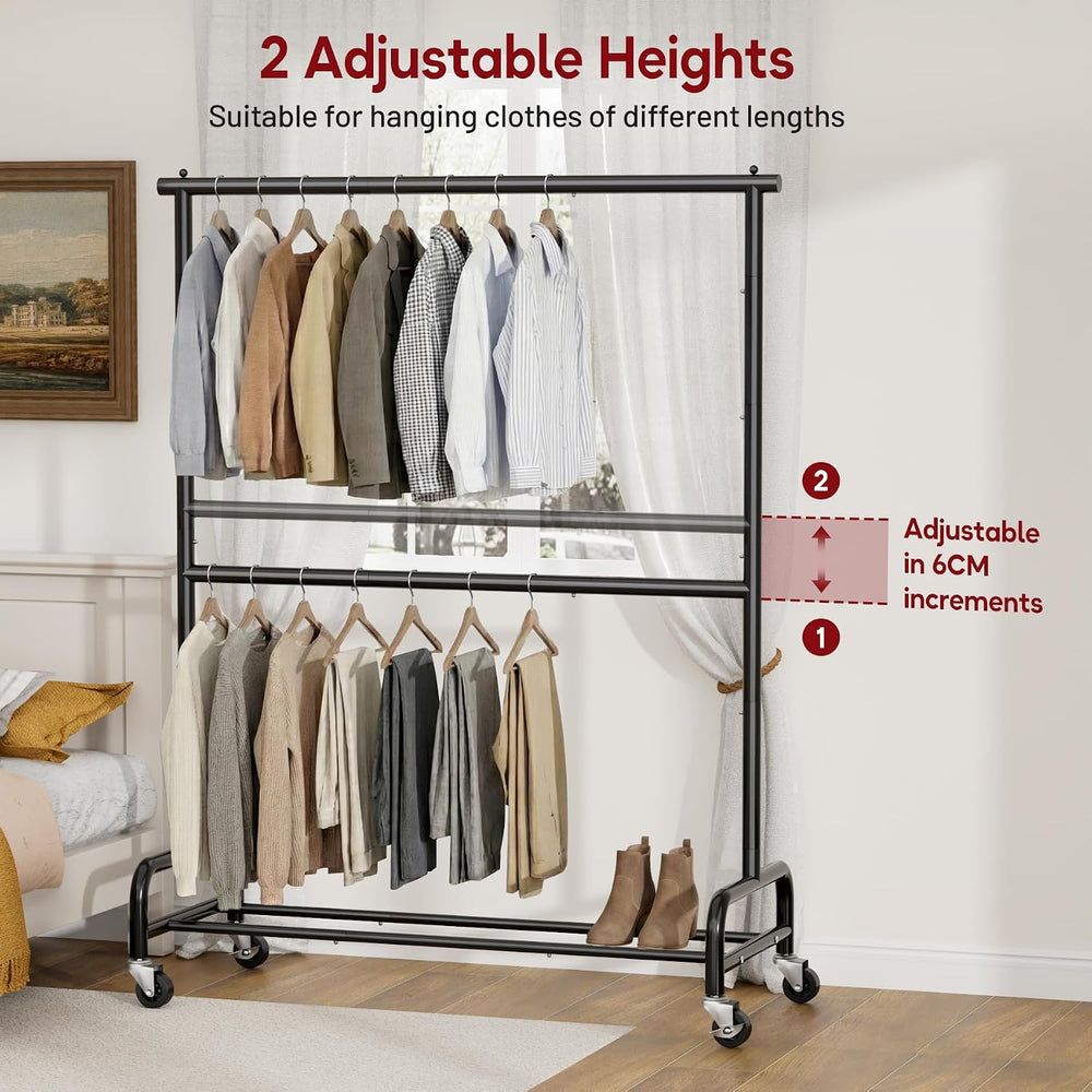 SLEEPING LAMB Heavy Duty Clothes Rack with Wheels, Metal Rolling Garment Rack...
