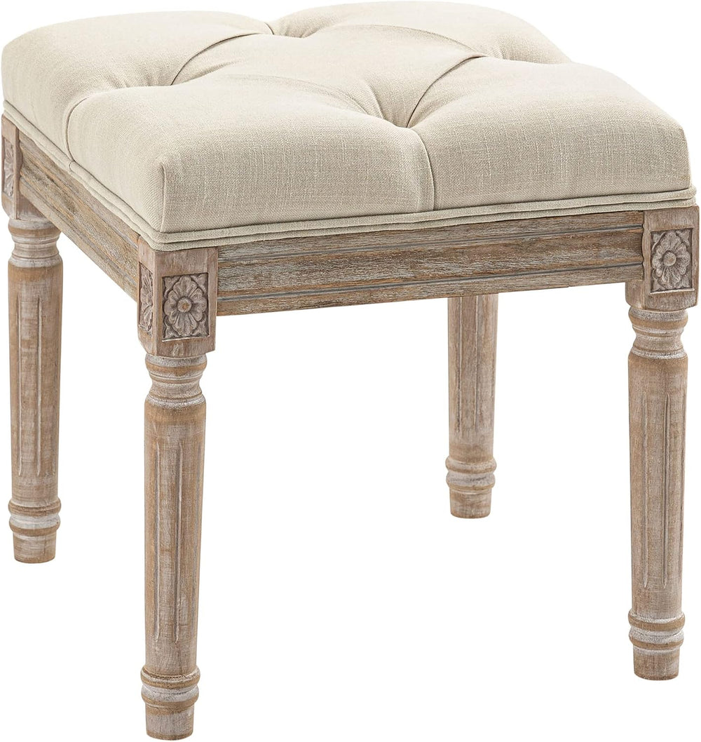 HOMCOM 16" Vintage Ottoman Tufted Foot Stool with Upholstered Seat Beige