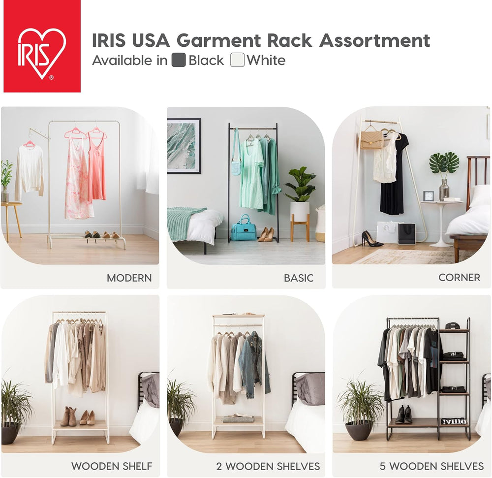 IRIS USA Clothes Rack with 2 Metal Shelves, Freestanding Clothing Racks for H...