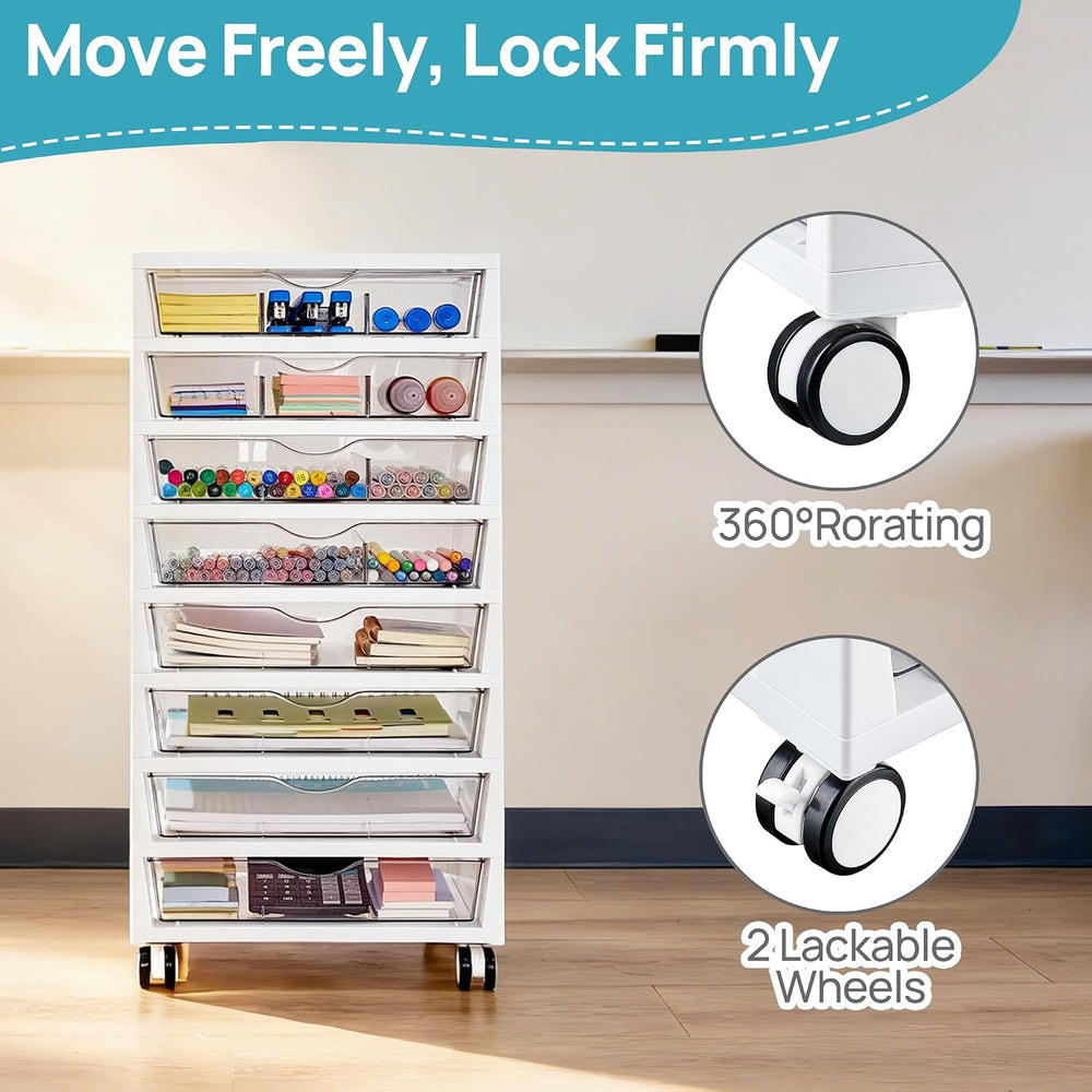 Vtopmart 8 Tier Rolling Cart with Drawers, Clear Plastic