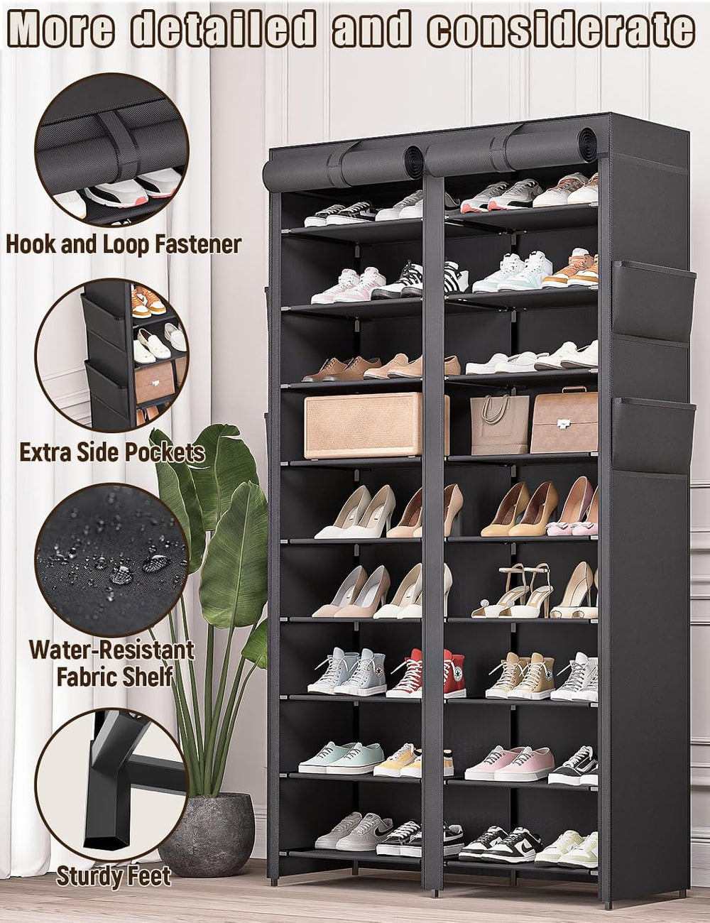 Shoe Rack with Covers - 9 Tiers Tall Shoe Rack Organizer Large Capacity Shoe ...