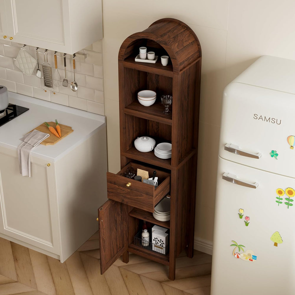 EYYTHUNG Arched Bathroom Narrow Storage Cabinet with Door and Drawer, 67&quot...