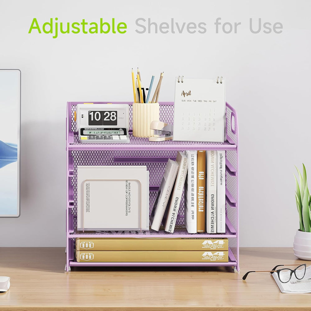 Cawukege 2 Pack 5 Tier Paper Organizer, Letter Tray with Handle, Mesh Desk Or...