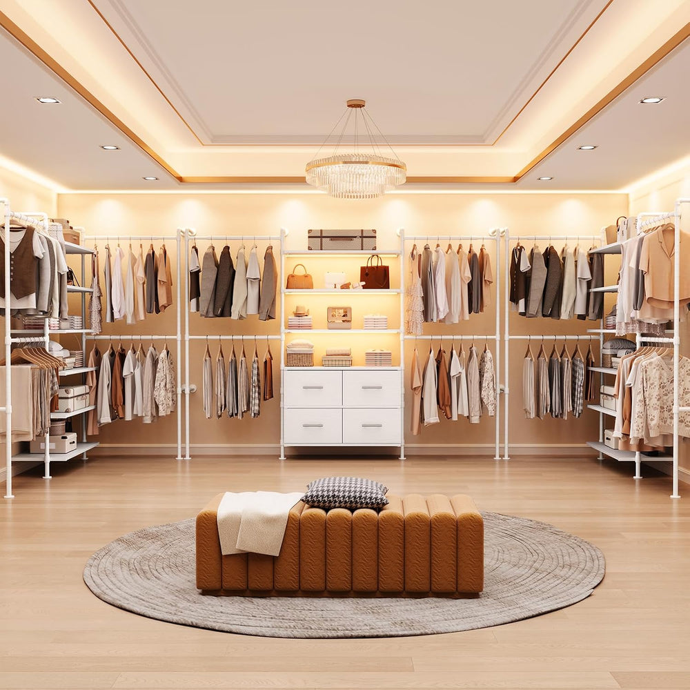 ONBRILL T4 Closet System with Stepless Dimmable LED Light & Drawers, White