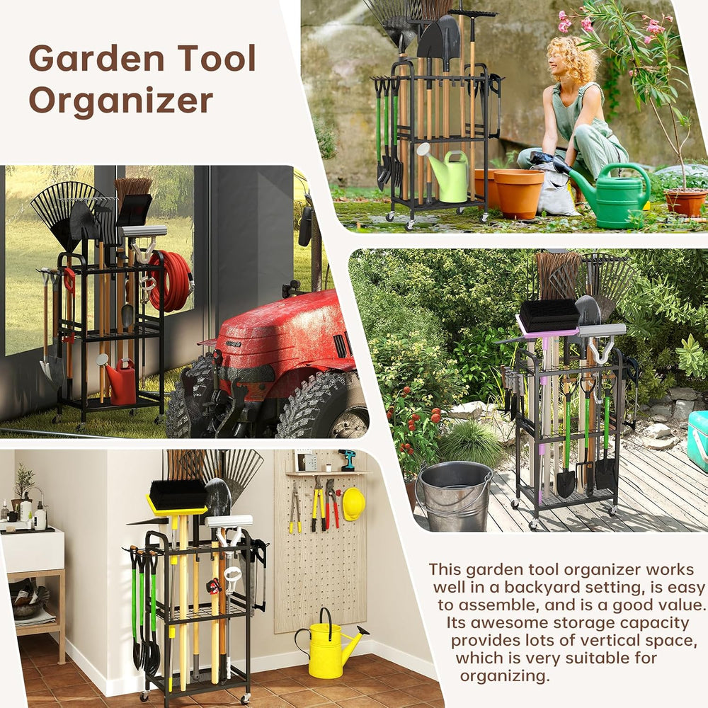 Hadulcet Garden Tool Organizer, Metal Garage Organization and Storage with Lo...
