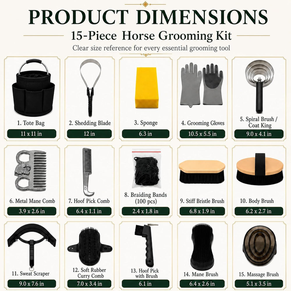 Horse Grooming Kit For Care Bathing & Shedding Brushes & Curry Combs ...