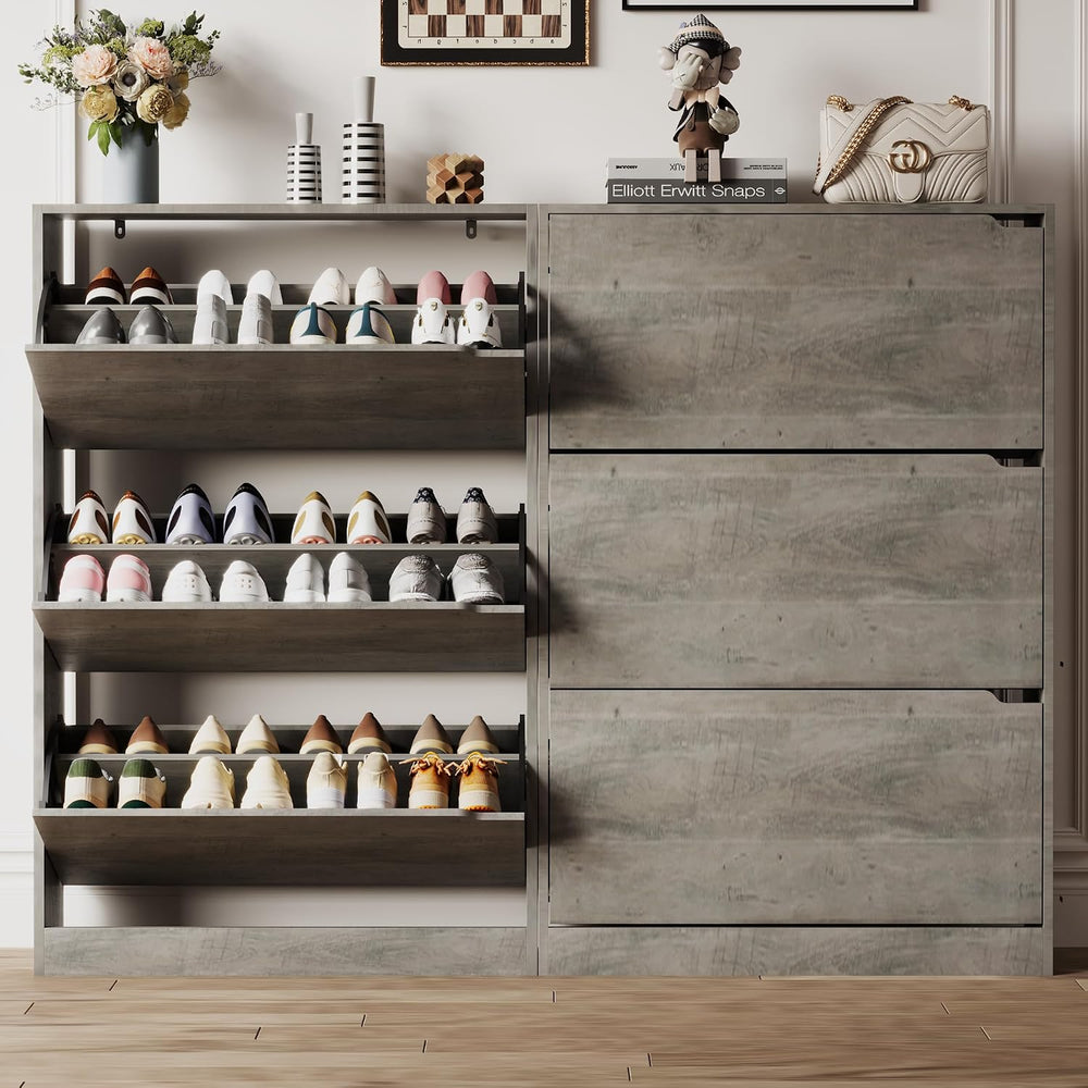 Xixini Shoe Storage Cabinet for Entryway with 3 Flip Drawers, Sturdy Wood Hid...