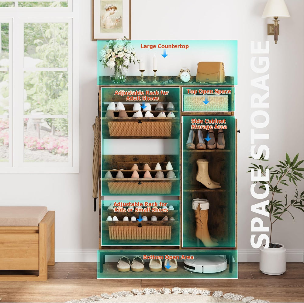 Garvee Shoe Cabinet with 3 Flip Drawers and 4-Tier Shoe Storage Cabinet, Free...