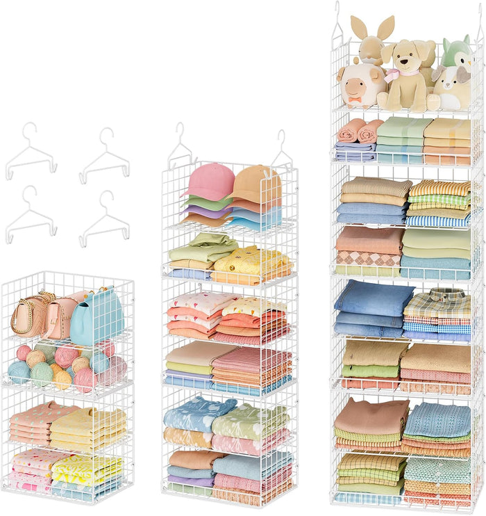 Extended Width Hanging Closet Organizer, 8 Tier Wire Storage Shelves