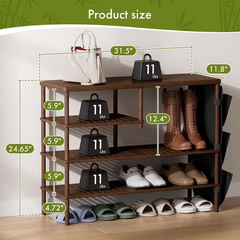 Bamboo Shoe Rack, 4 Tiers Shoe Organizer for Closet, Shoes Storage for 20-24 ...