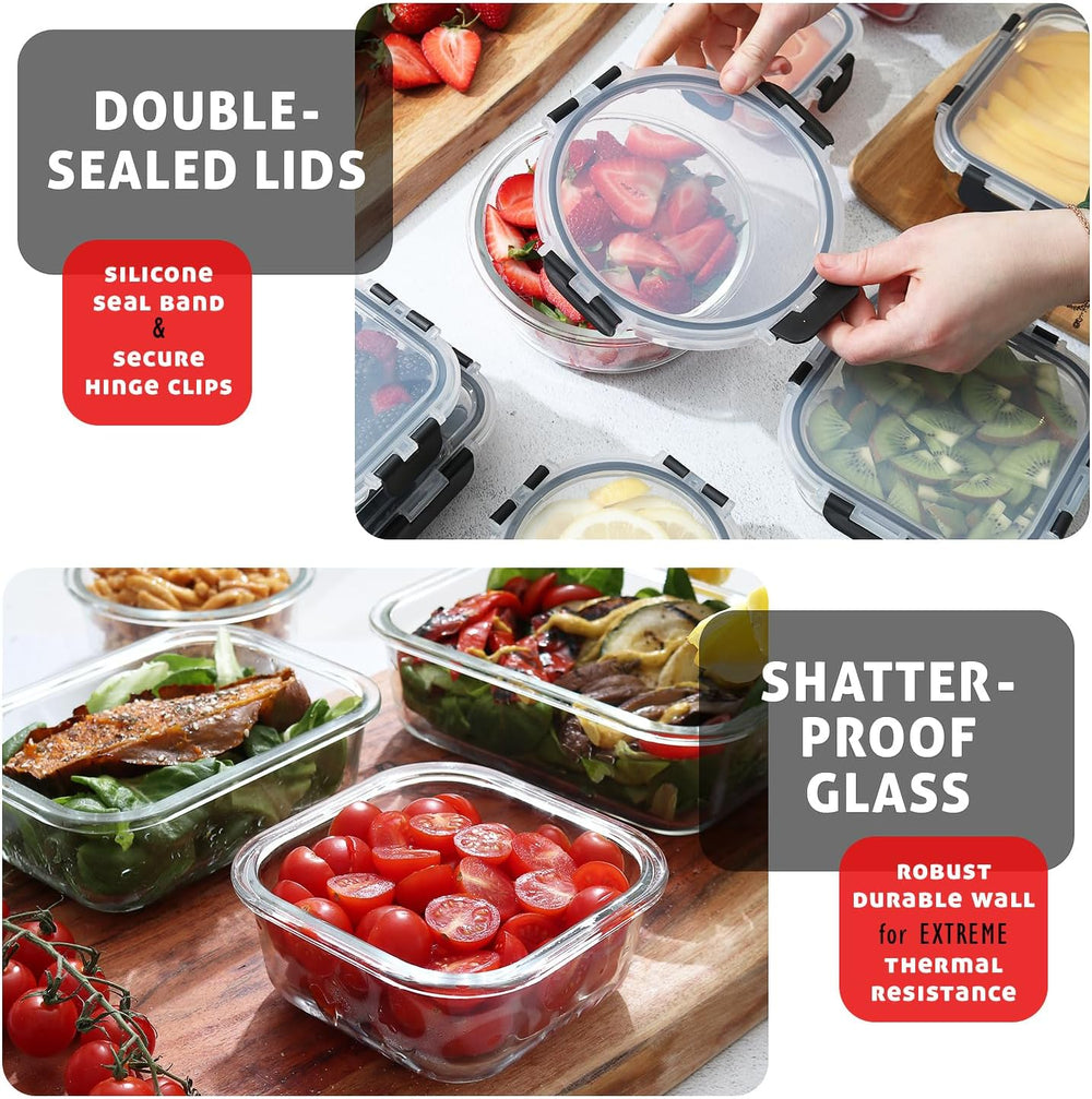 EATEX 48pc Glass Storage Containers with Lids, 24 Set Glass Food Storage Cont...
