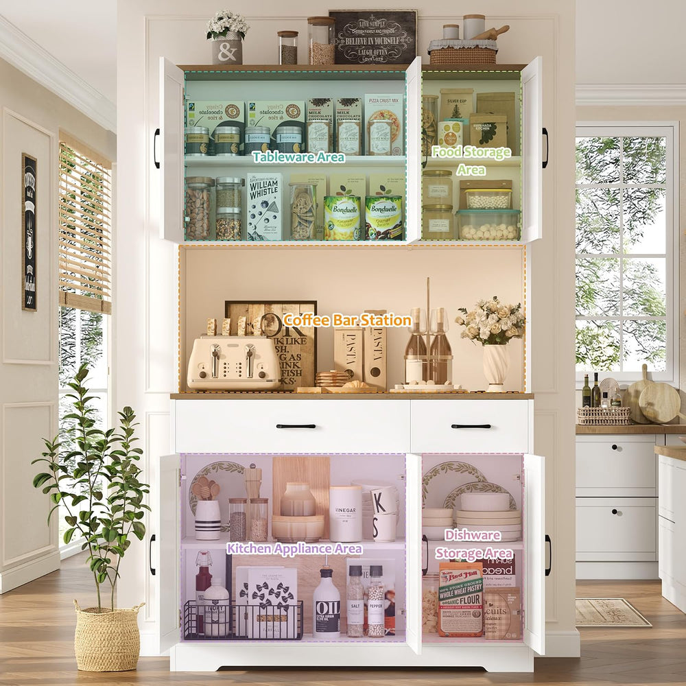 HOSTACK 71"H Kitchen Pantry Storage Cabinet, Farmhouse Hutch Cabinet, White