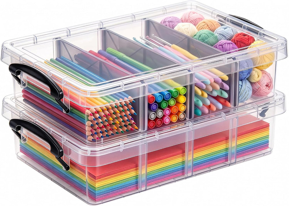 Citylife 2PC Storage Bins with Lids,Storage Box with Dividers