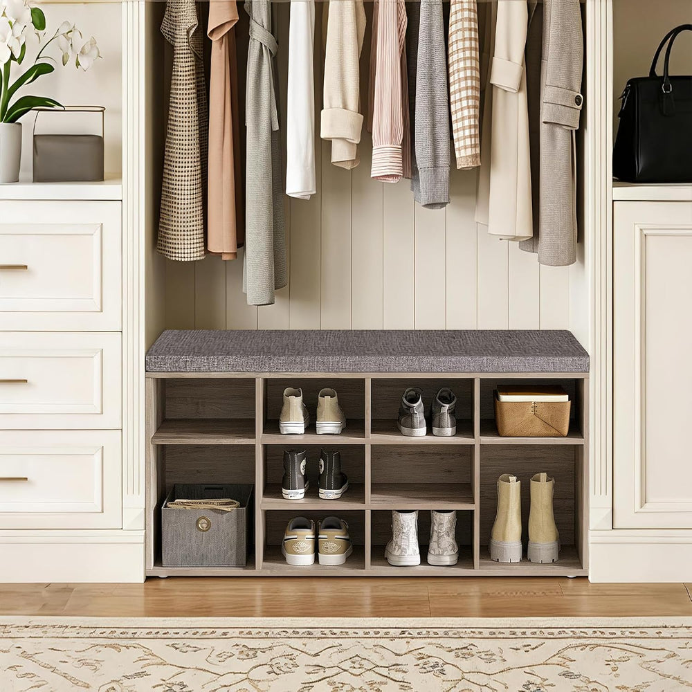 DINZI LVJ Shoe Storage Bench with Cushion, 40.9" Cubby Shoe Rack, 12-Cubby