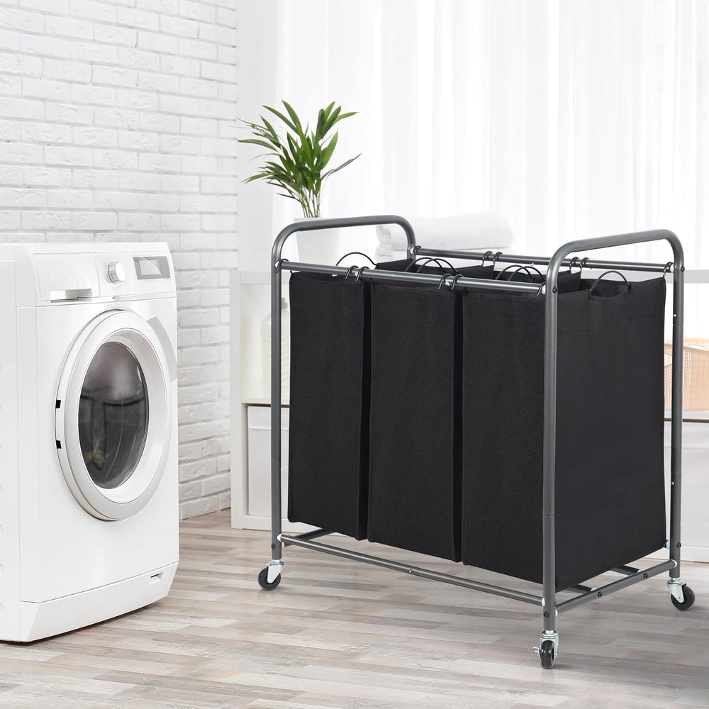 STORAGE MANIAC 3 Section Laundry Sorter, 35.6 Gal (135 L) Laundry Hamper Cart...