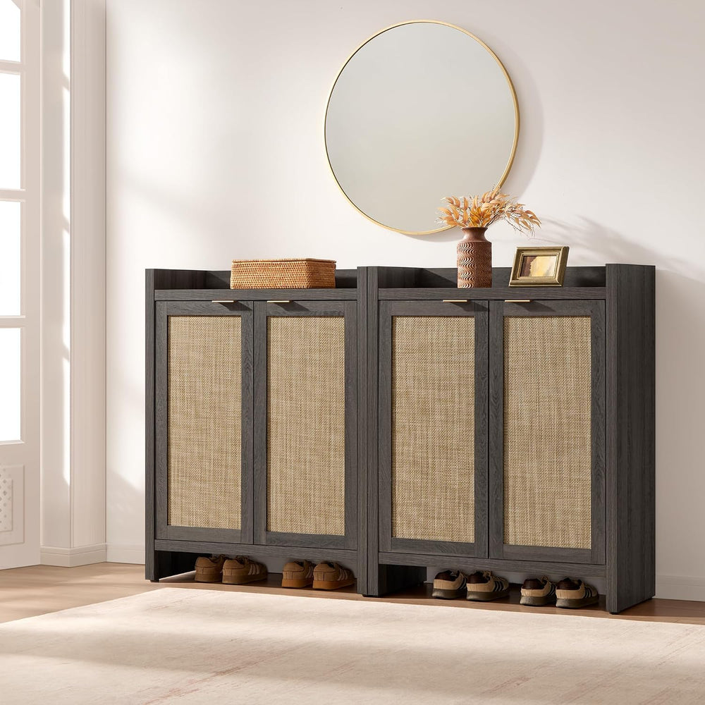 SICOTAS Shoe Storage Cabinet Set of 3, Large Capacity Rattan Shoe Cabinet