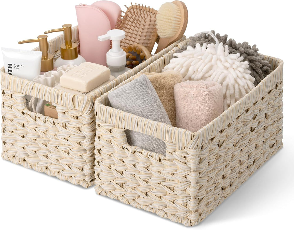 GRANNY SAYS White Wicker Baskets for Storage, Wicker Storage Baskets,2-Pack