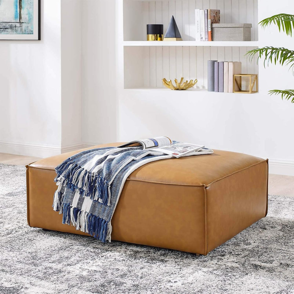 Modway Restore Vegan Leather Sectional Sofa Ottoman in Tan