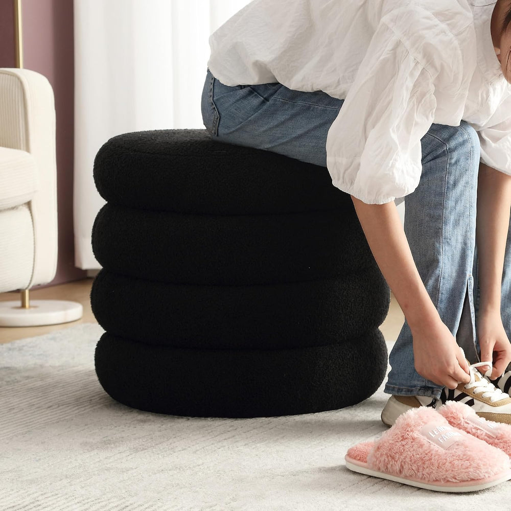 Flouki 19.5" Storage Ottoman Round, Vanity Stools for Bedroom, Sherpa Po...