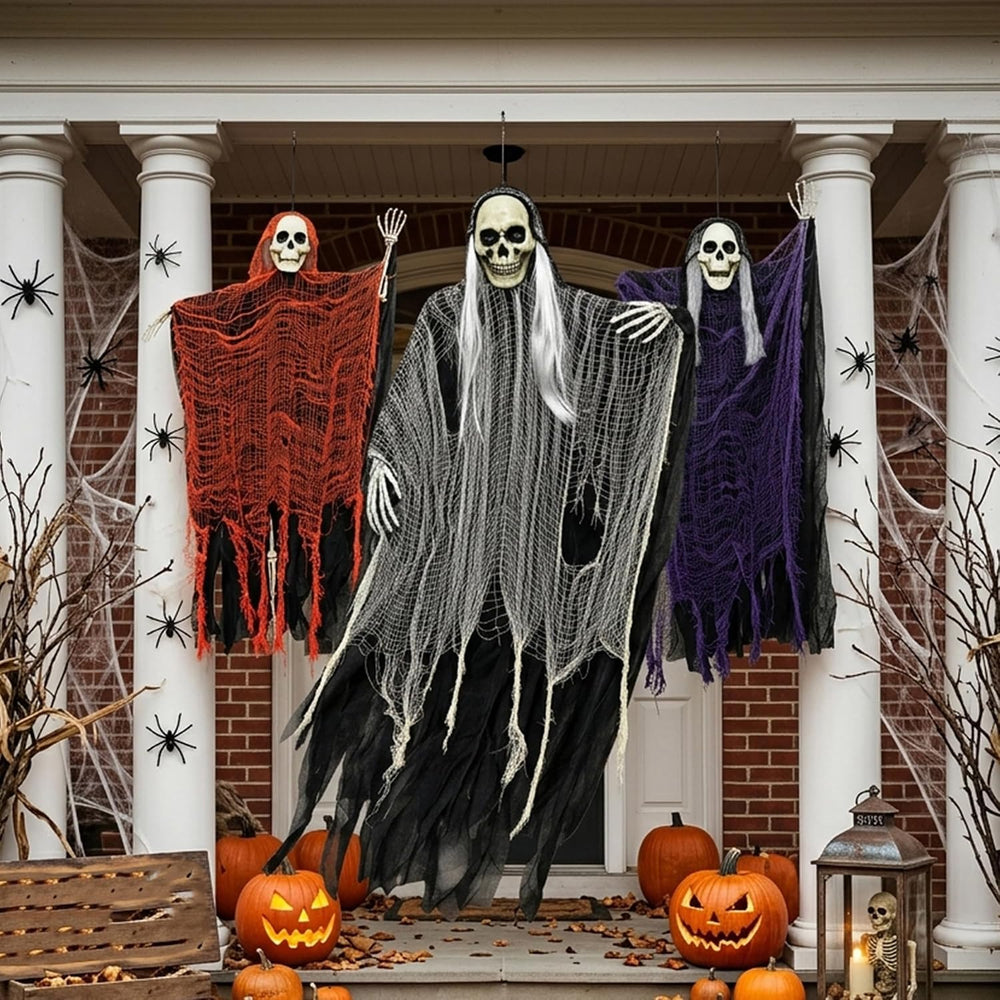 3 Pack Halloween Hanging Skeleton Ghost Decorations Grim Reapers