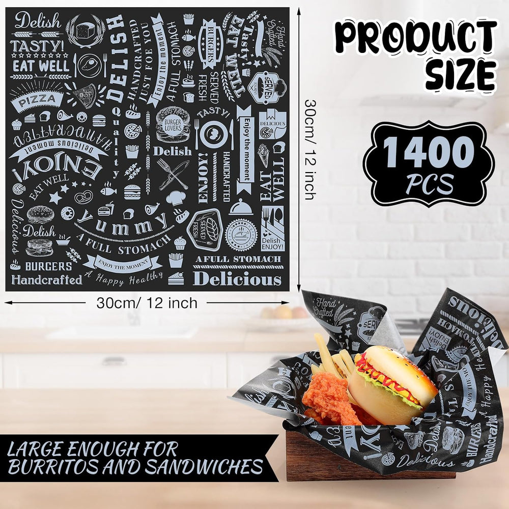 Outus 1400 Pcs 12 x 12 Inch Deli Wax Paper Sheets, Black