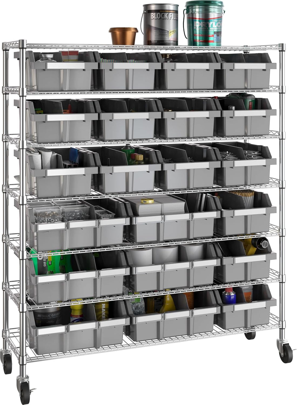7-Tier NSF 21-Bin Steel Wire Shelving Rack, 48"W x 14"D x 56"H...
