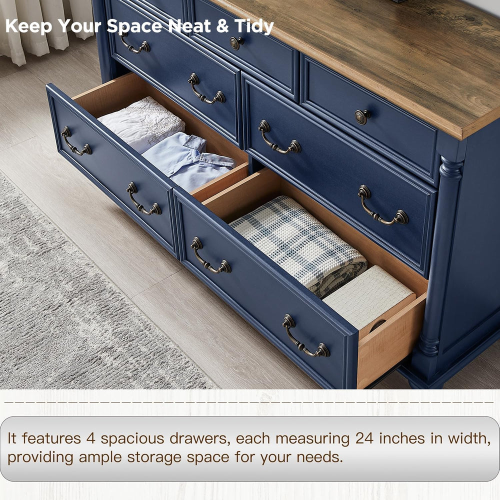 T4TREAM Farmhouse 7-Drawer Dresser with Solid Wood Feet, Antique Blue