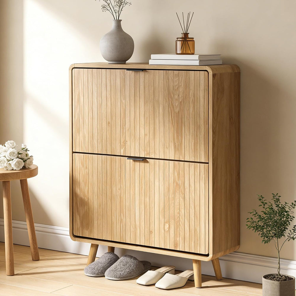 FurSch Fluted Shoe Storage Cabinet with 2 Flip Drawers