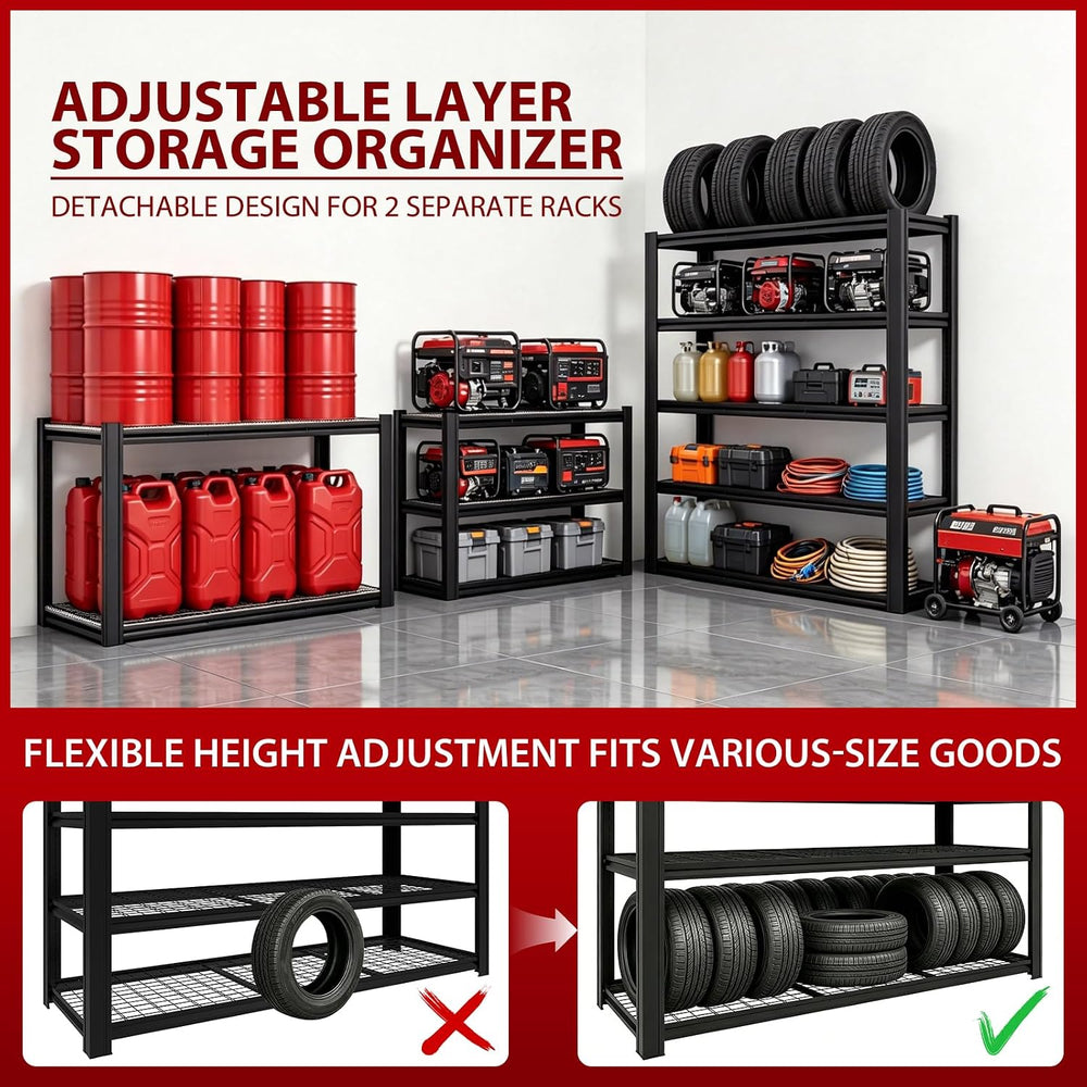 5000LBS Heavy Duty 5-Tier Adjustable Metal Garage Shelving, Tool-Free Easy As...