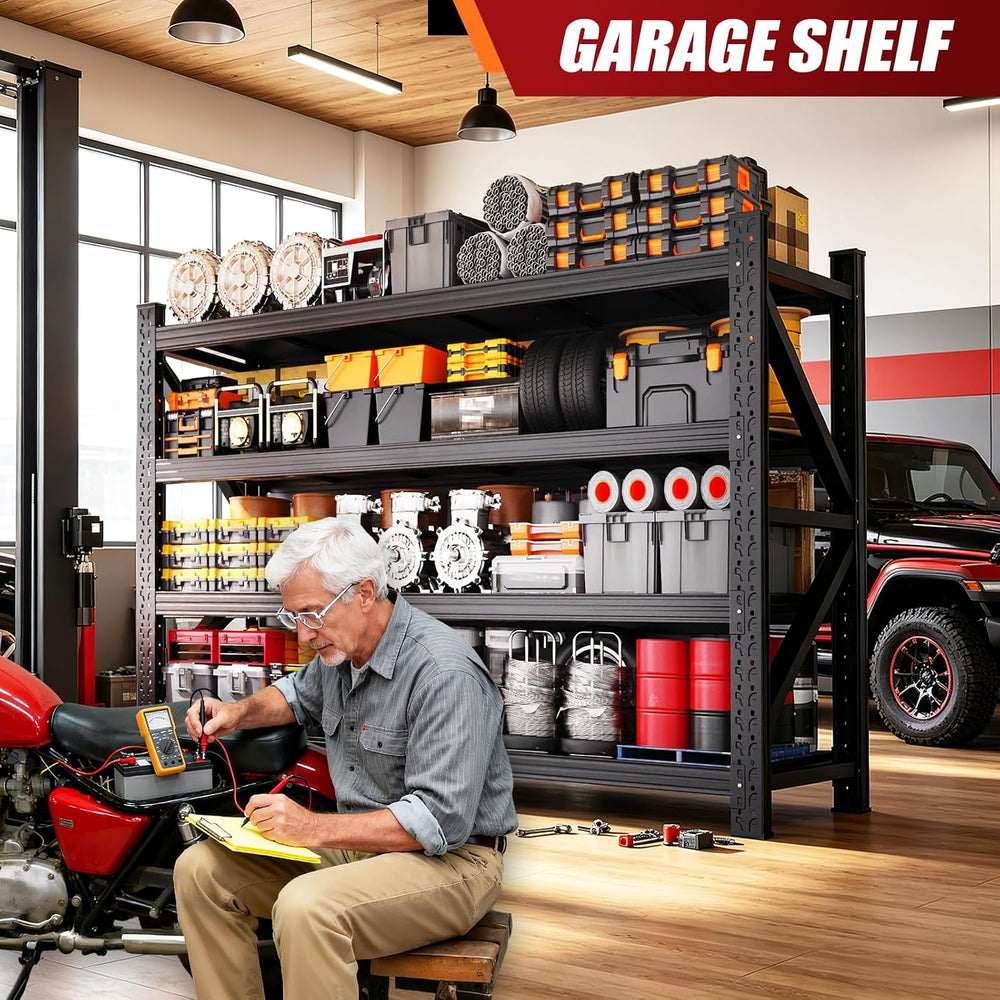 3 Set 59" W Storage Shelves, 3T Adjustable Garage Shelving Unit, Rust Pr...