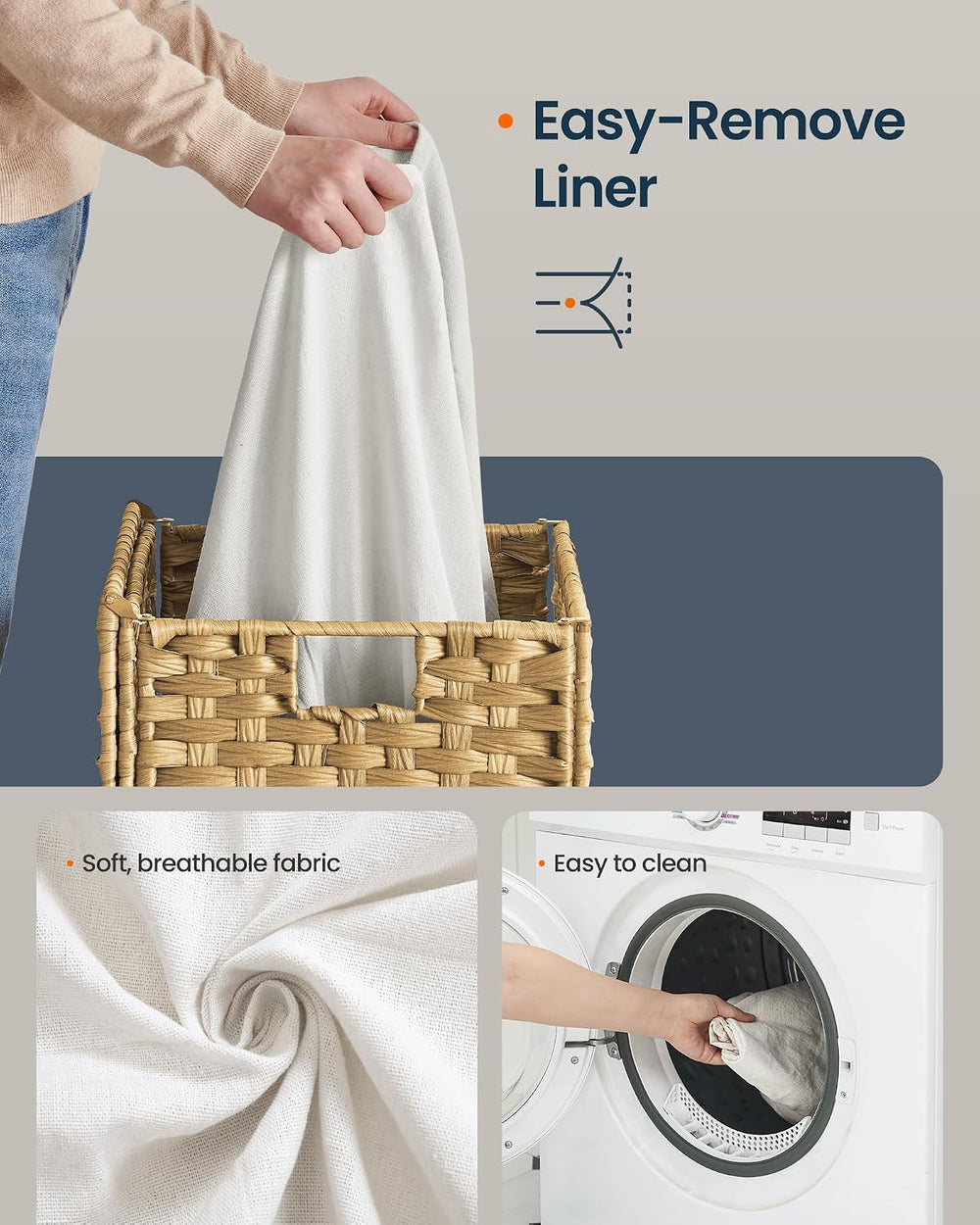 SONGMICS HOME Laundry Hamper with Lid, Clothes Basket with Removable Liner an...