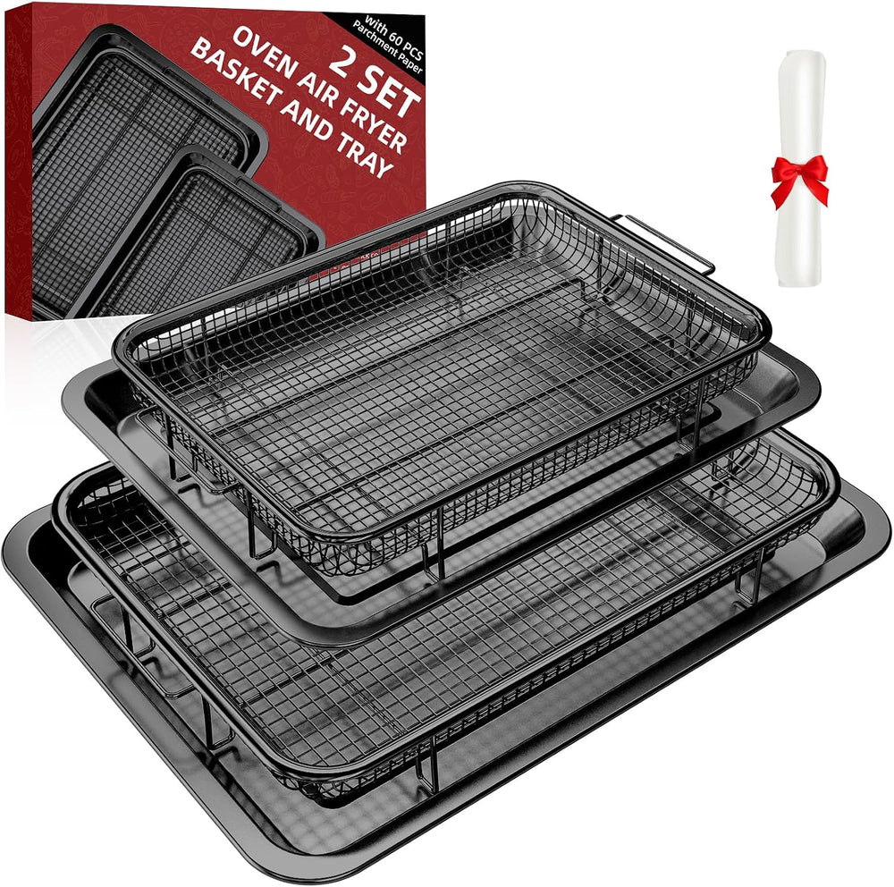 Air Fryer Basket, DEGOVIN 2 Set Large&Medium Oven Air Fryer Basket and Tray