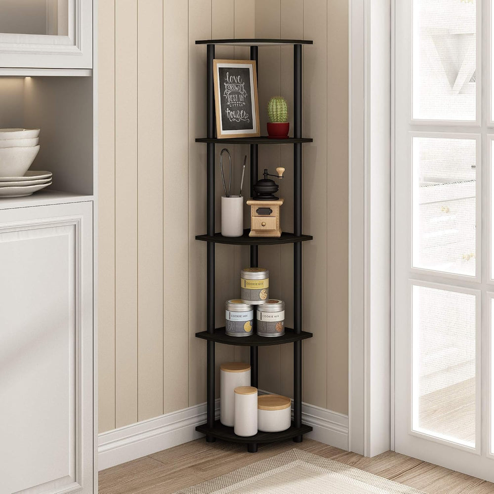 Furinno TURN-N-TUBE Corner Shelf, 5-Tier Corner Bookshelf, Open Storage Shelv...
