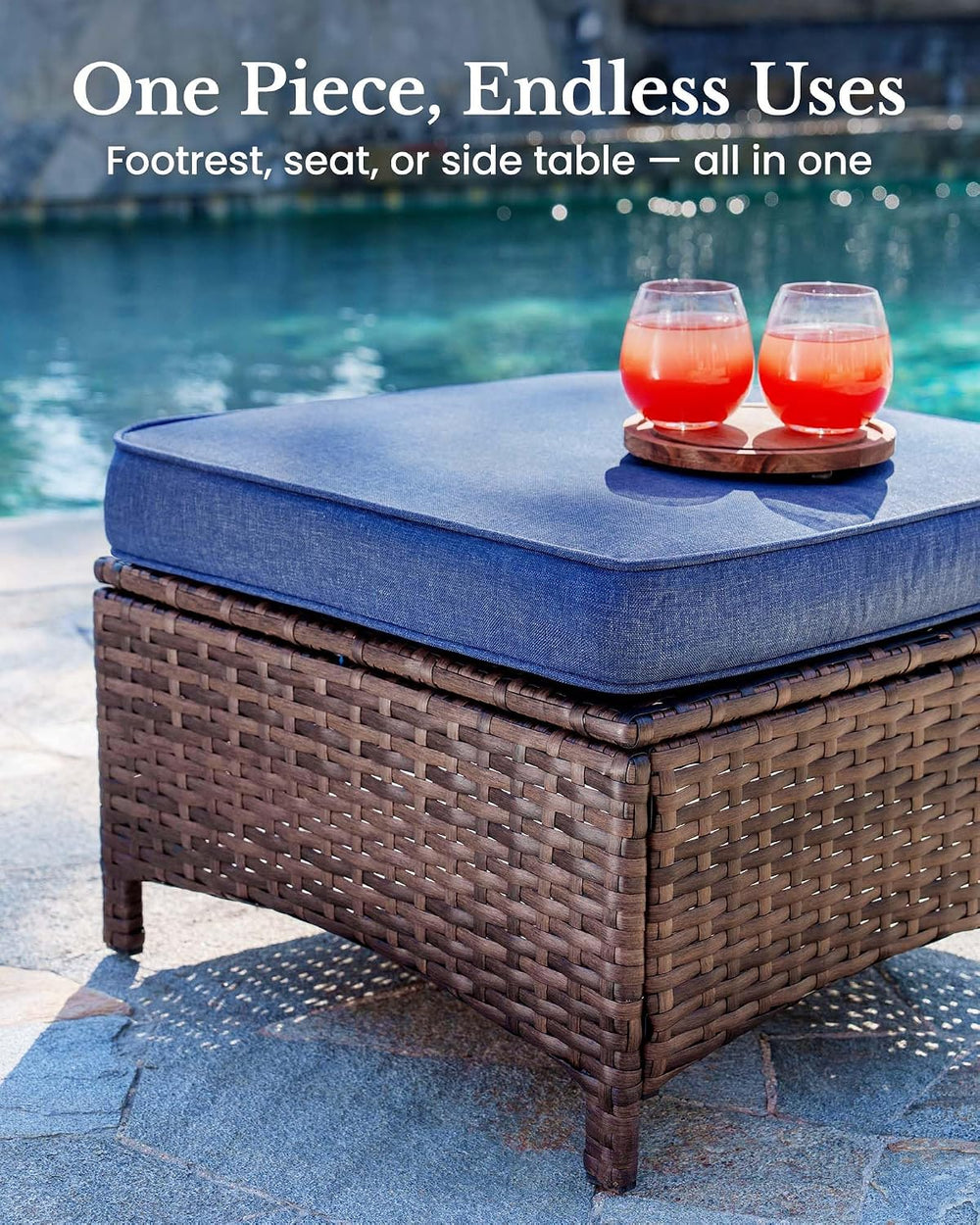 HILLGA 2PCS Outdoor Ottomans for Patio, Outdoor Footstools with Steel Frame