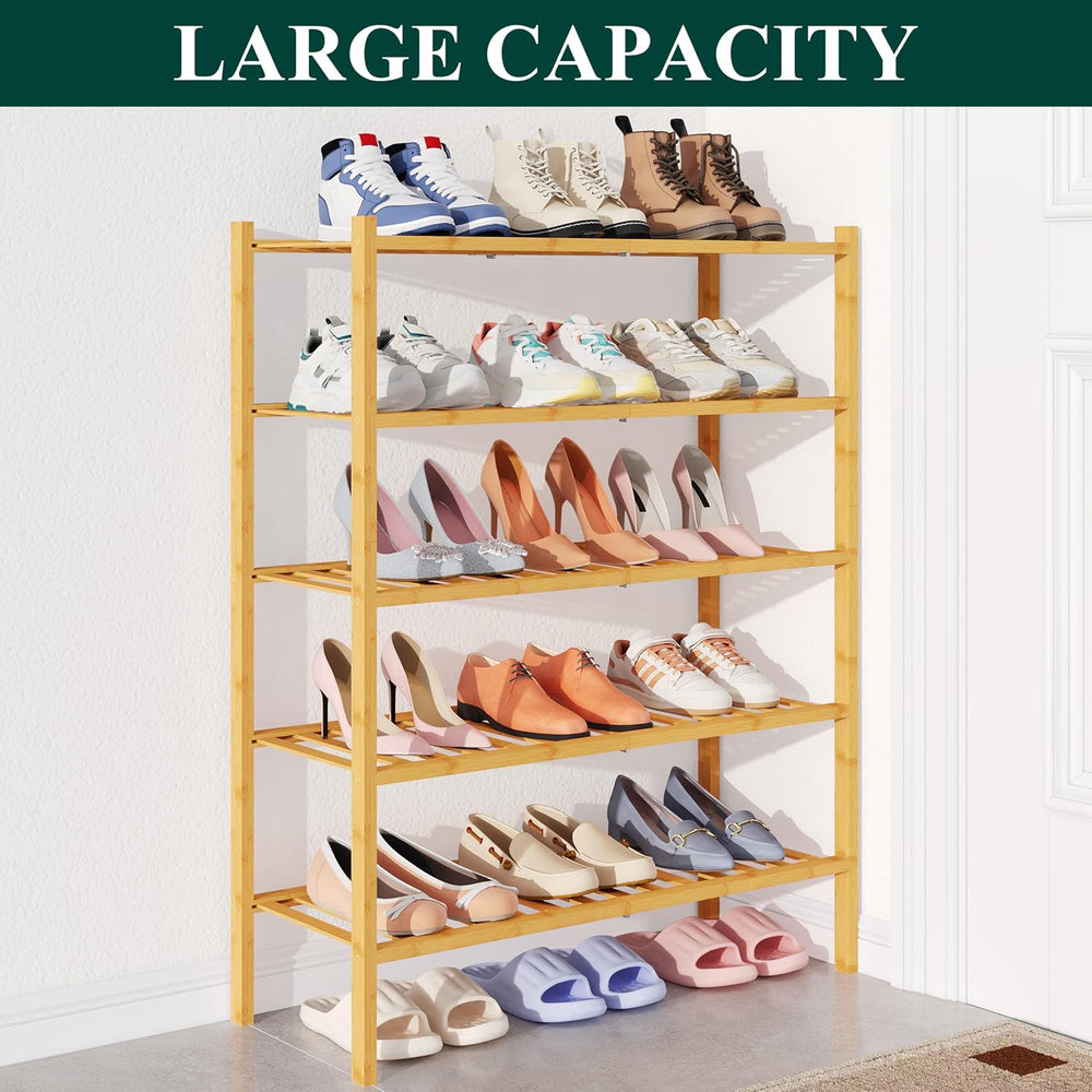 Smiry Bamboo Shoe Rack for Closet, 5 Tier - 26.77" Wide, Natural