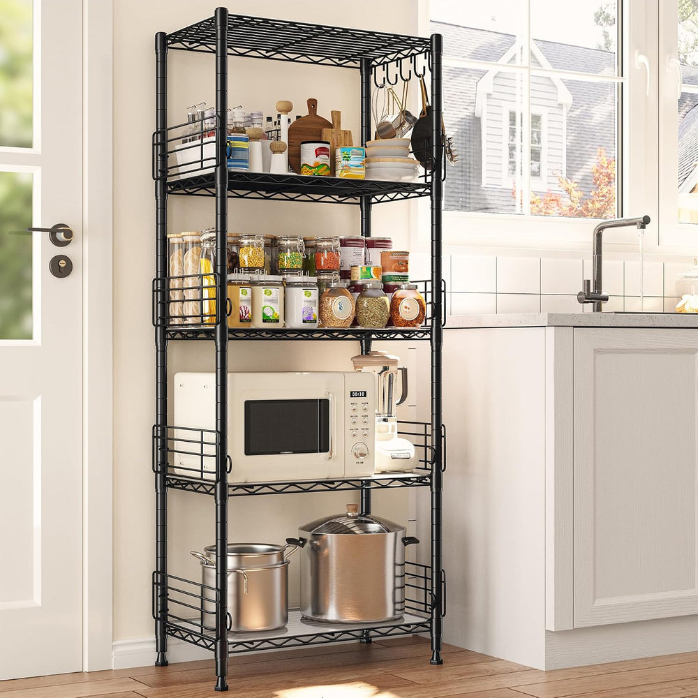 REIBII 59.1" H Storage Shelves, Side Blockers & Hooks, for Kitchen