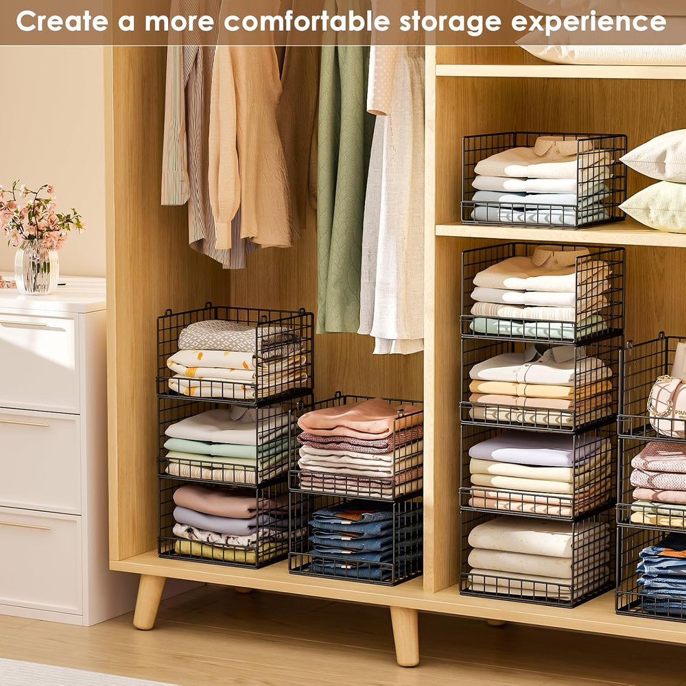 5-Tier Stackable Closet Organizers and Storage Baskets, Closet Shelf Organize...