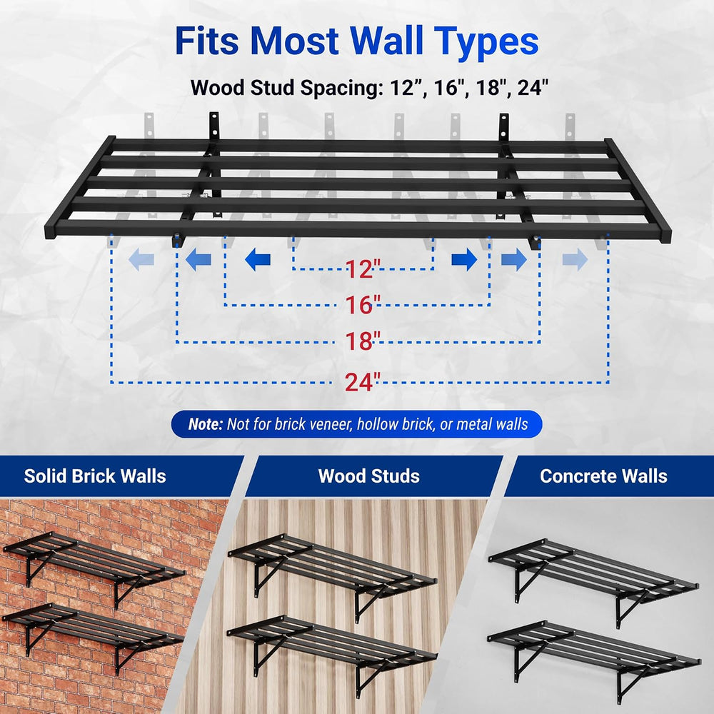 FLEXIMOUNTS Fold-Down 4-Pack 2x4ft Garage Wall Shelving, 600lbs Load, Black